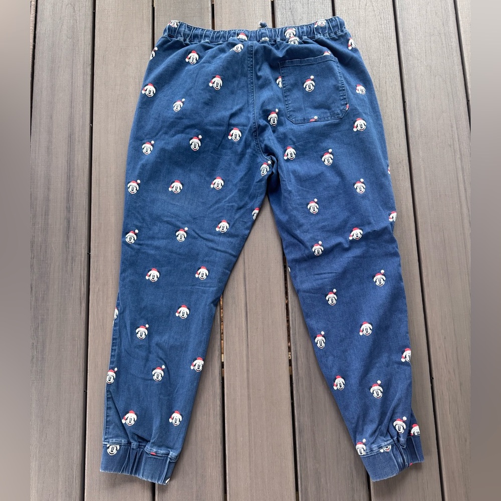 Disney Mickey & Minnie Mouse Christmas Santa Jeans Joggers Pants Elastic Size XL - Picture 2 of 7